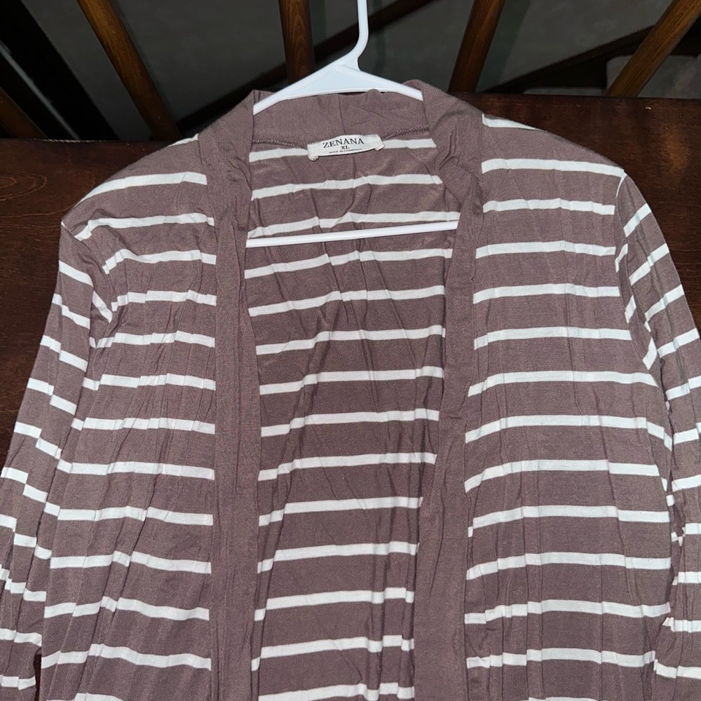 Zenana Outfitters Brown and White Striped Cardigan